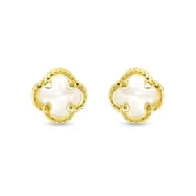 10K Yellow Gold Mother of Pearl Clover Stud Earrings