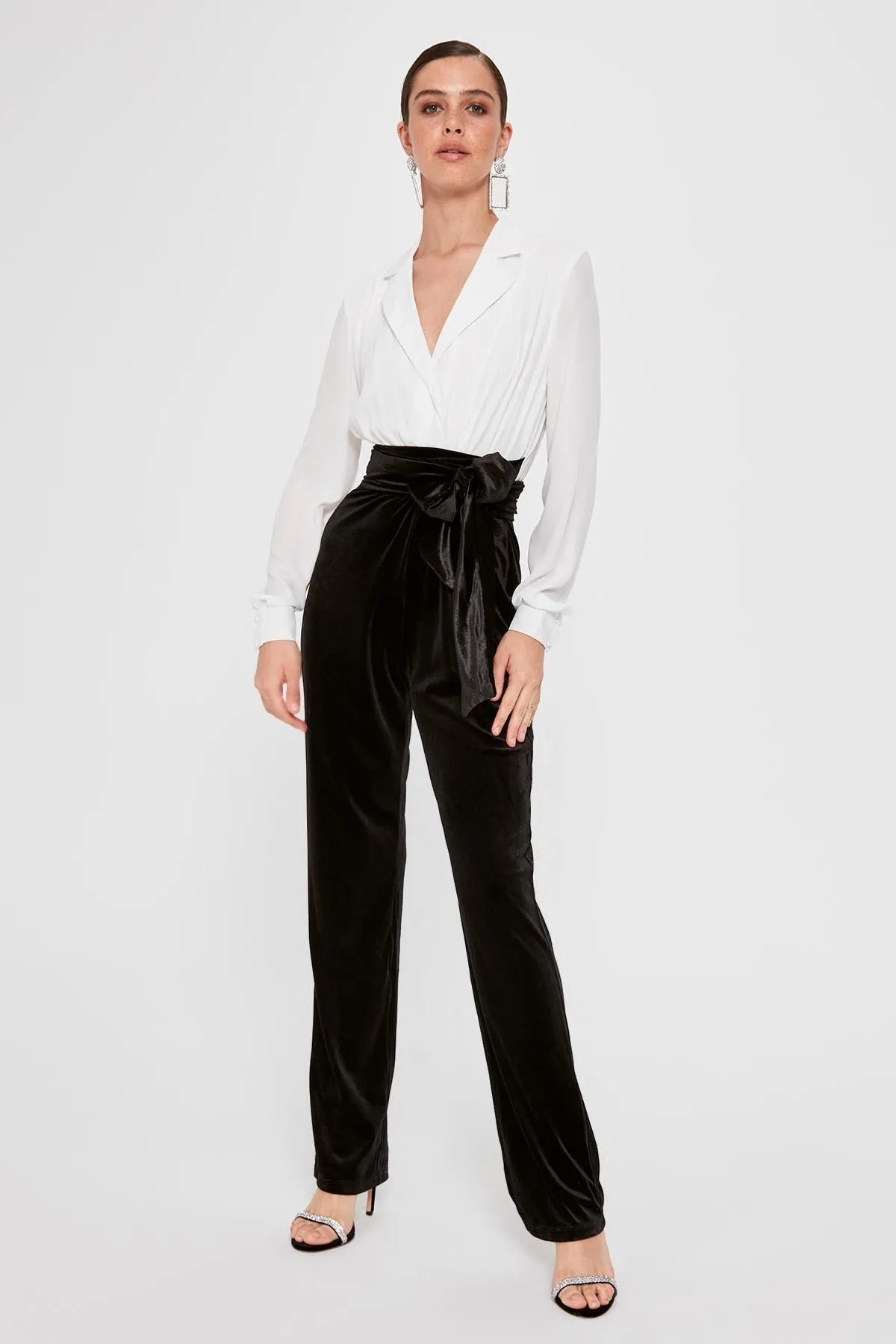 16110 Black-Ecru Colour Block Jumpsuit