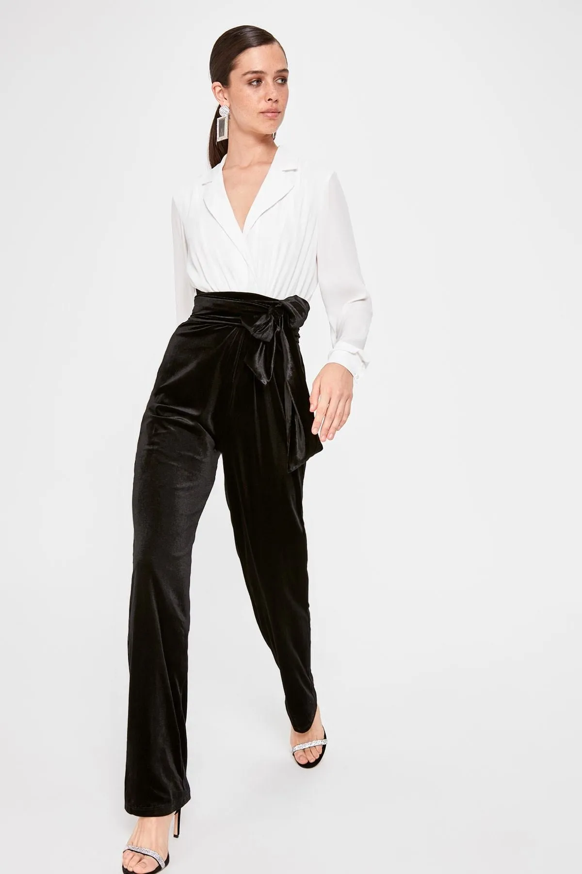 16110 Black-Ecru Colour Block Jumpsuit