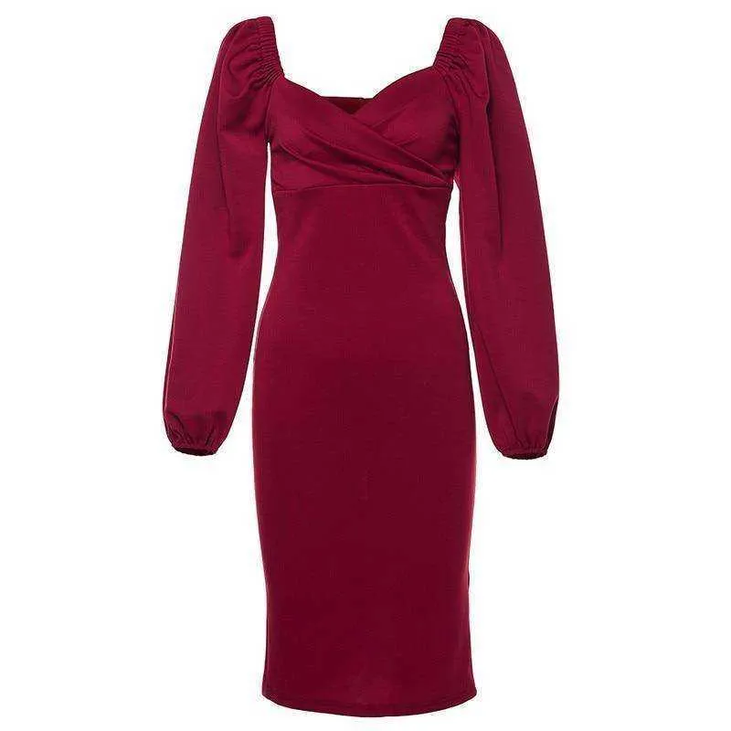 2021 Elegant Women V Neck Off Shoulder Bodycon Dress