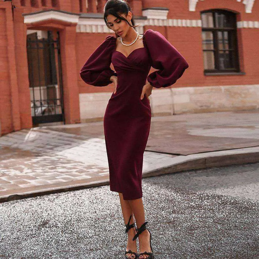 2021 Elegant Women V Neck Off Shoulder Bodycon Dress