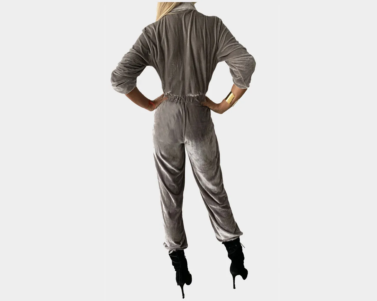 83 Steel Gray Velour One Piece Jog Suit - The Manhattan