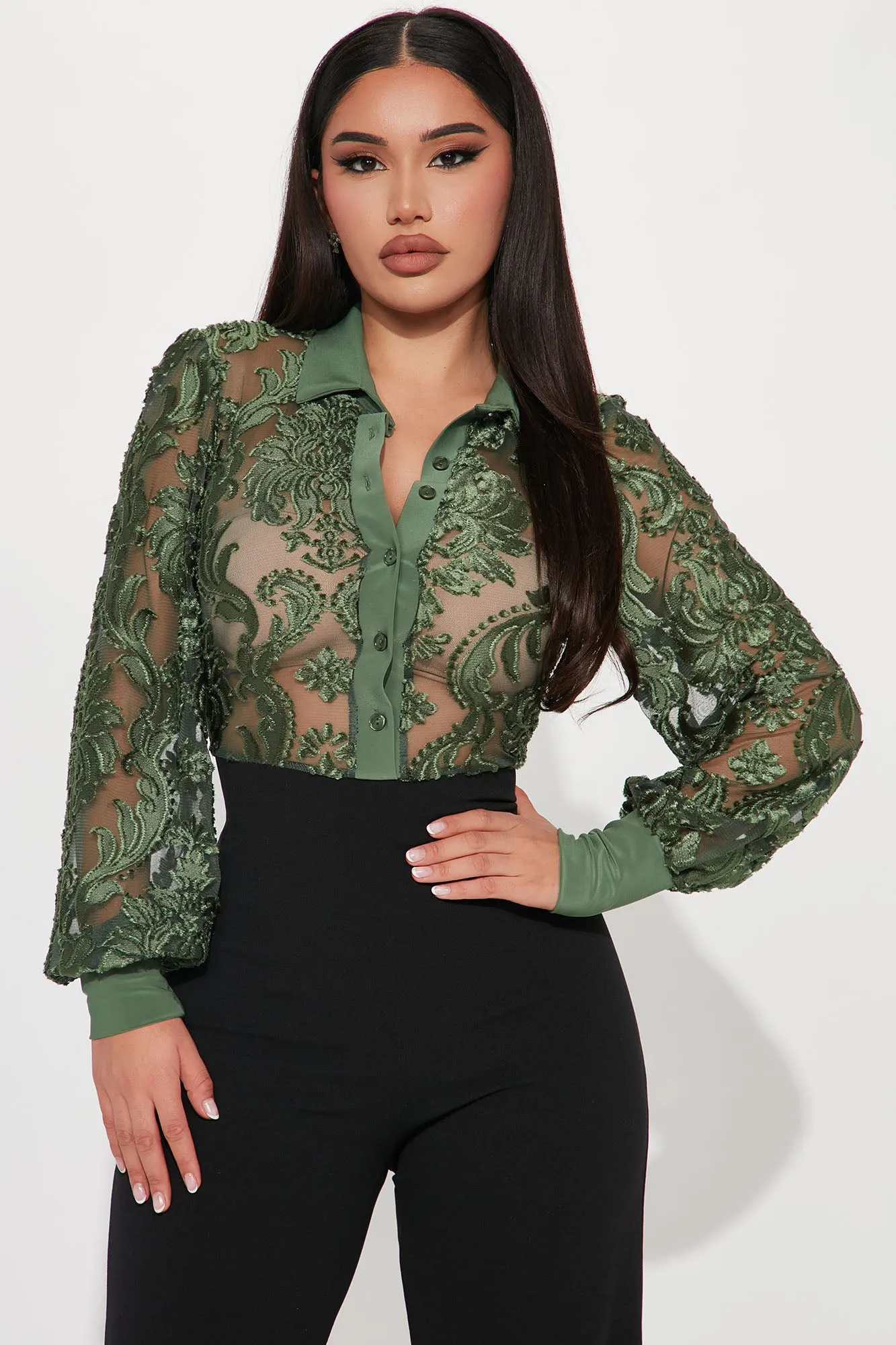A Touch Of Lace Jumpsuit - Olive/combo