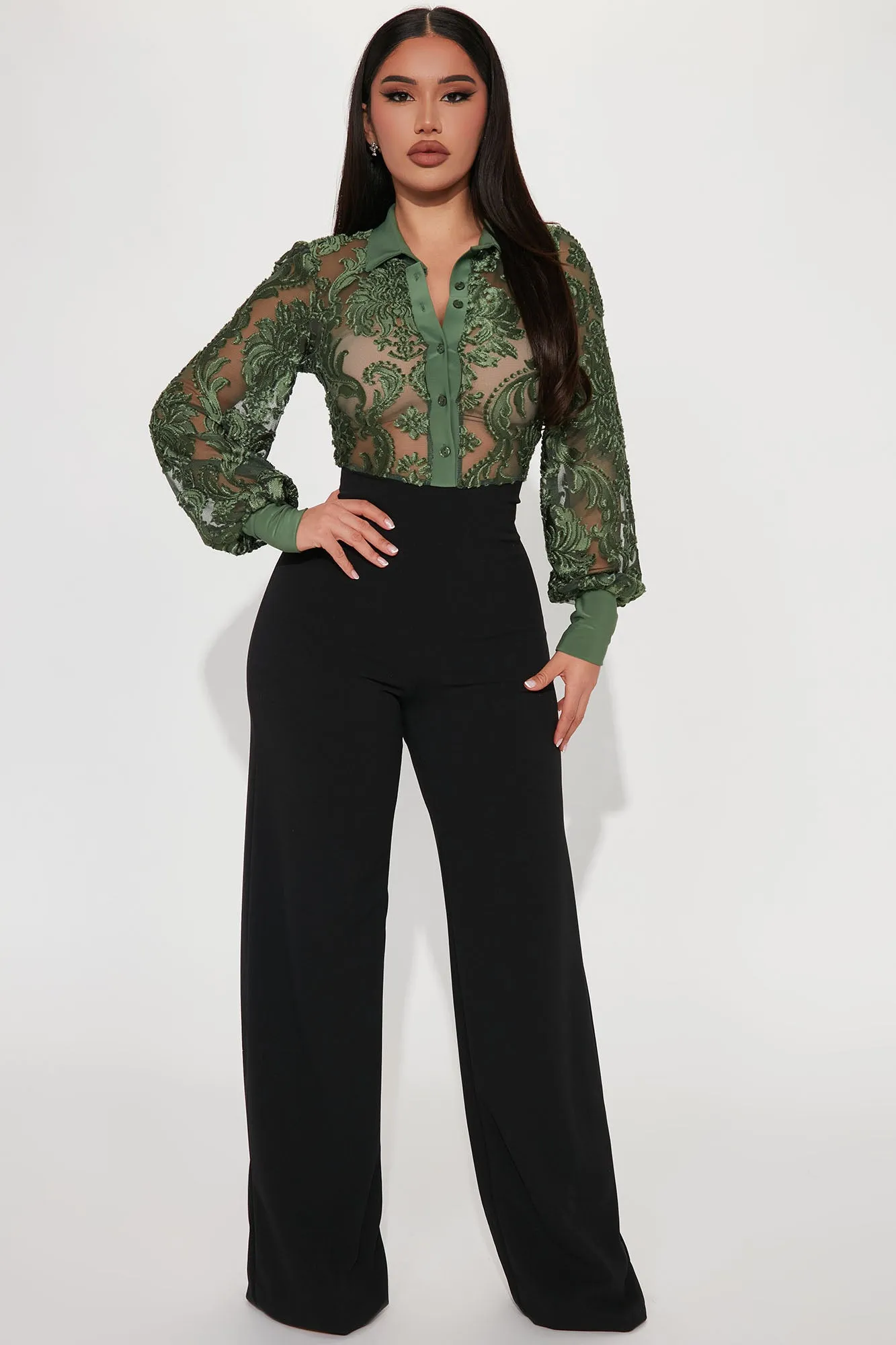 A Touch Of Lace Jumpsuit - Olive/combo