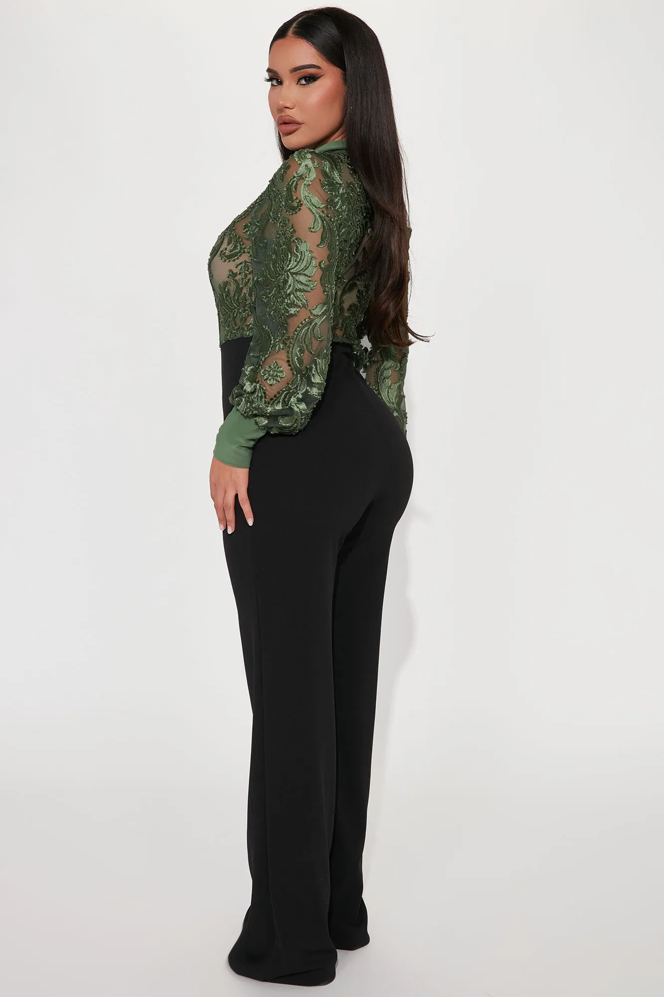 A Touch Of Lace Jumpsuit - Olive/combo