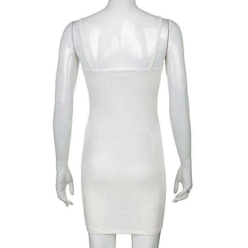 Aesthetic White Mini Dress Spaghetti Strap Bow Ruched