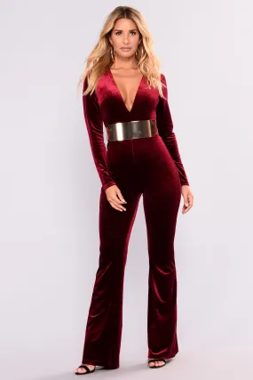 Alayna Velvet Jumpsuit - Burgundy