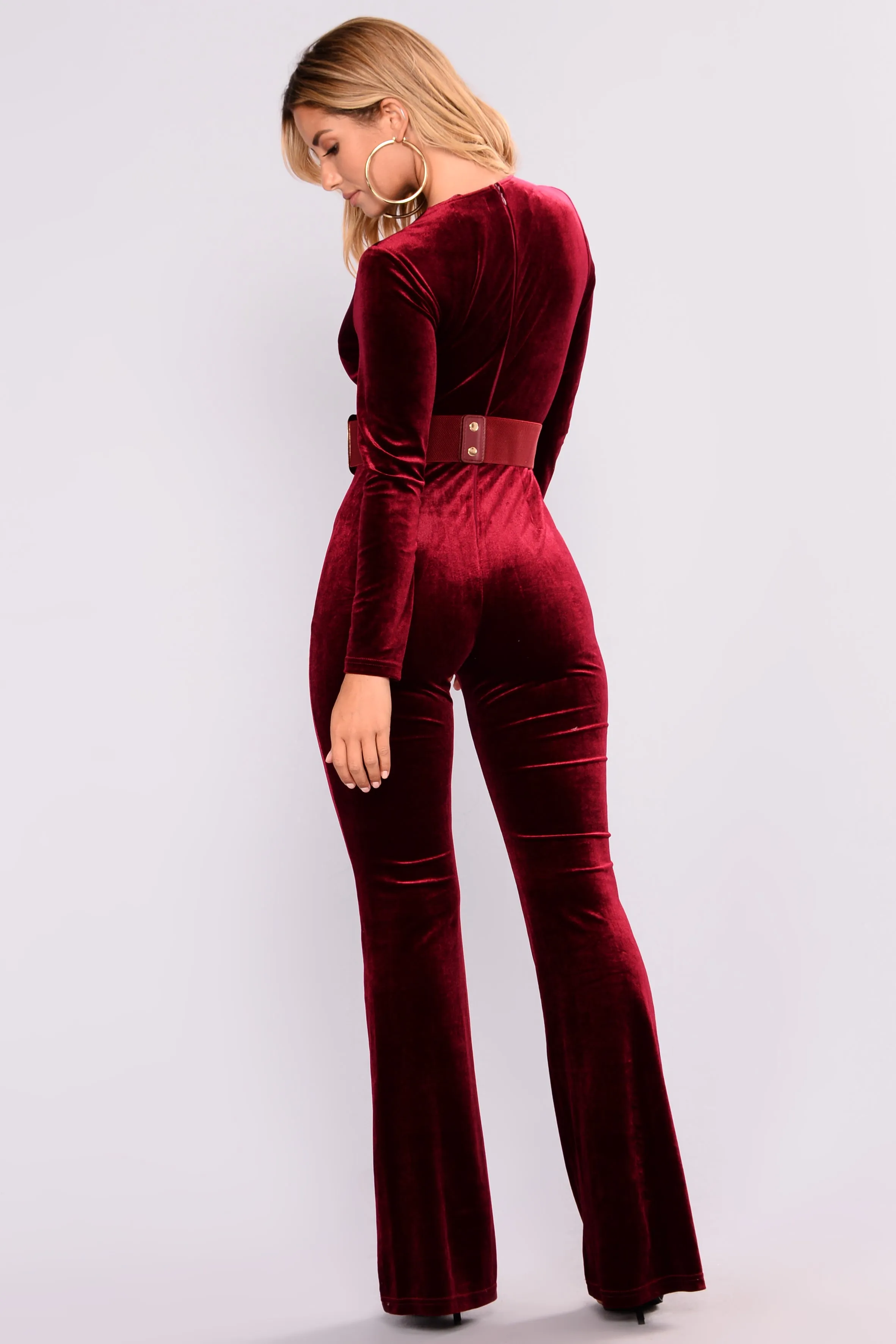 Alayna Velvet Jumpsuit - Burgundy