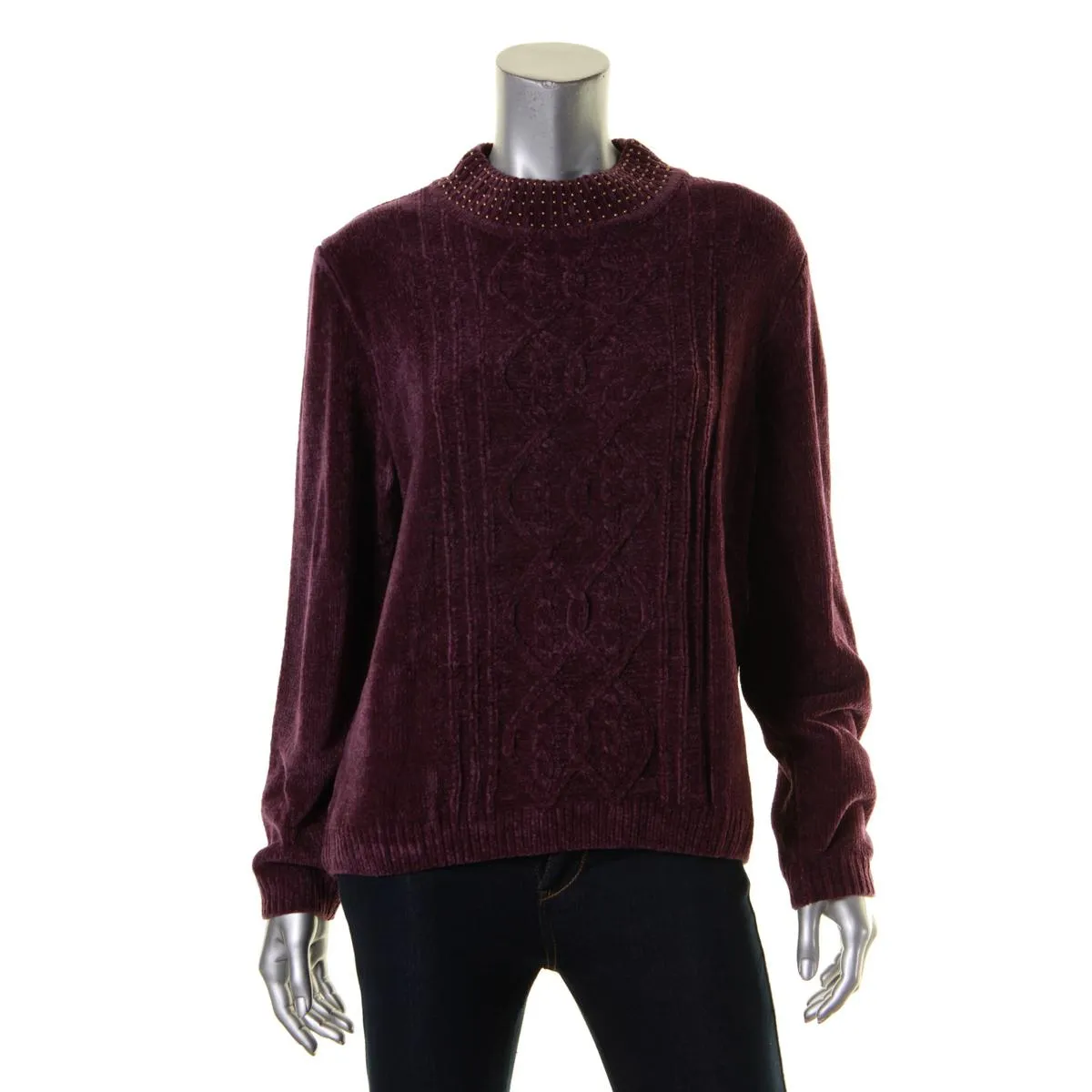 Alfred Dunner Womens Knit Mock-Neck Pullover Sweater