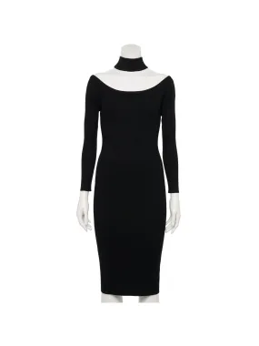 ALMOST FAMOUS Womens Black Cold Shoulder Ribbed Long Sleeve Mock Neck Midi Cocktail Sweater Dress