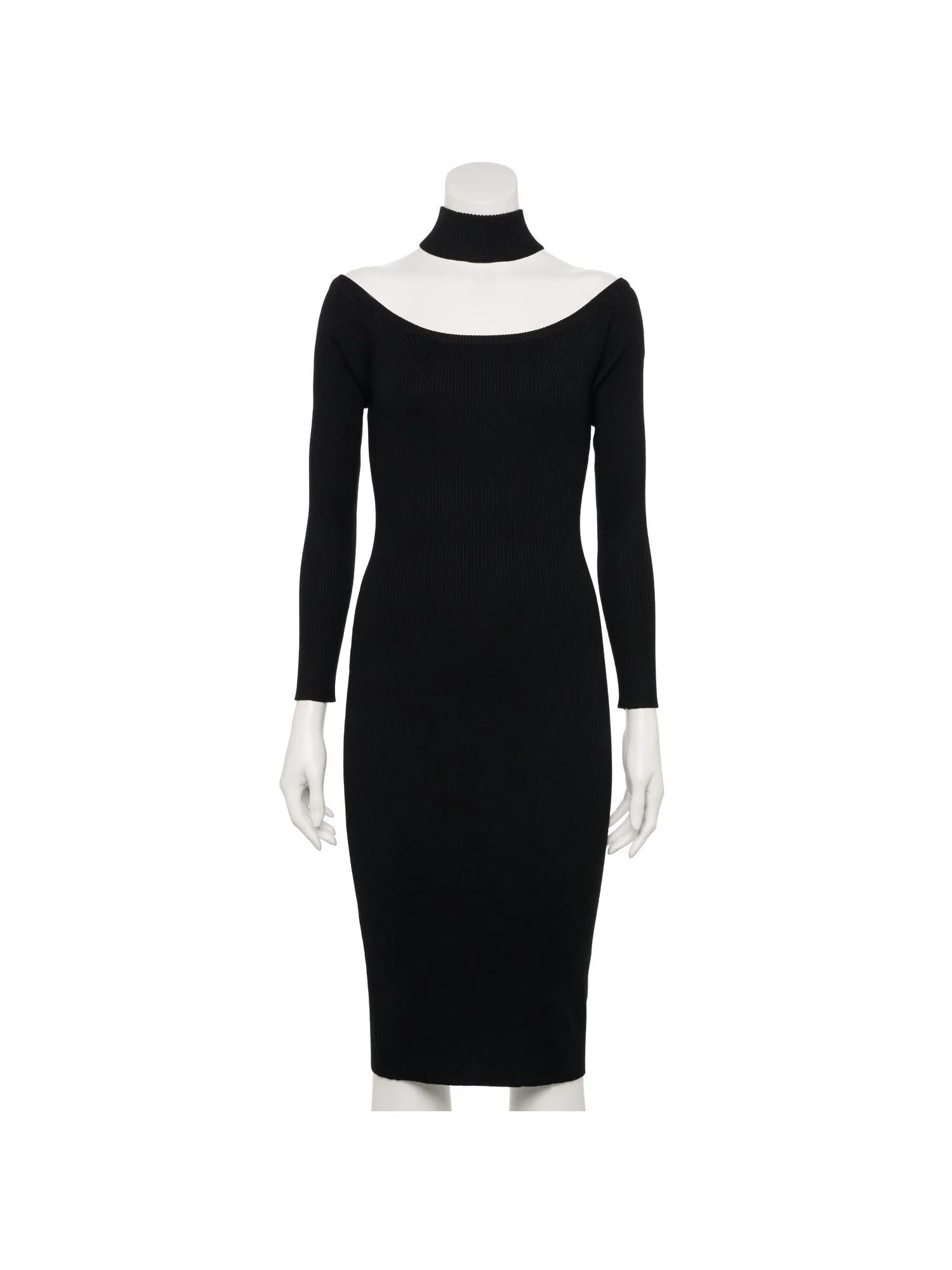 ALMOST FAMOUS Womens Black Cold Shoulder Ribbed Long Sleeve Mock Neck Midi Cocktail Sweater Dress