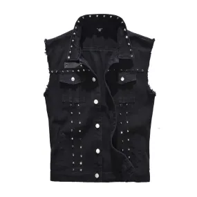 Alr™ Men's Black Vintage Denim Vest with Rivet Details