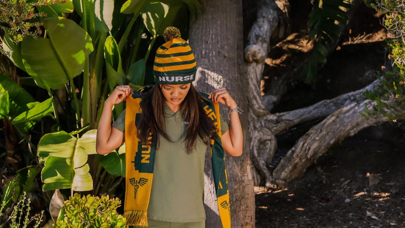 ALTHEA "to heal" GREEN/GOLD BEANIE & SCARF SET
