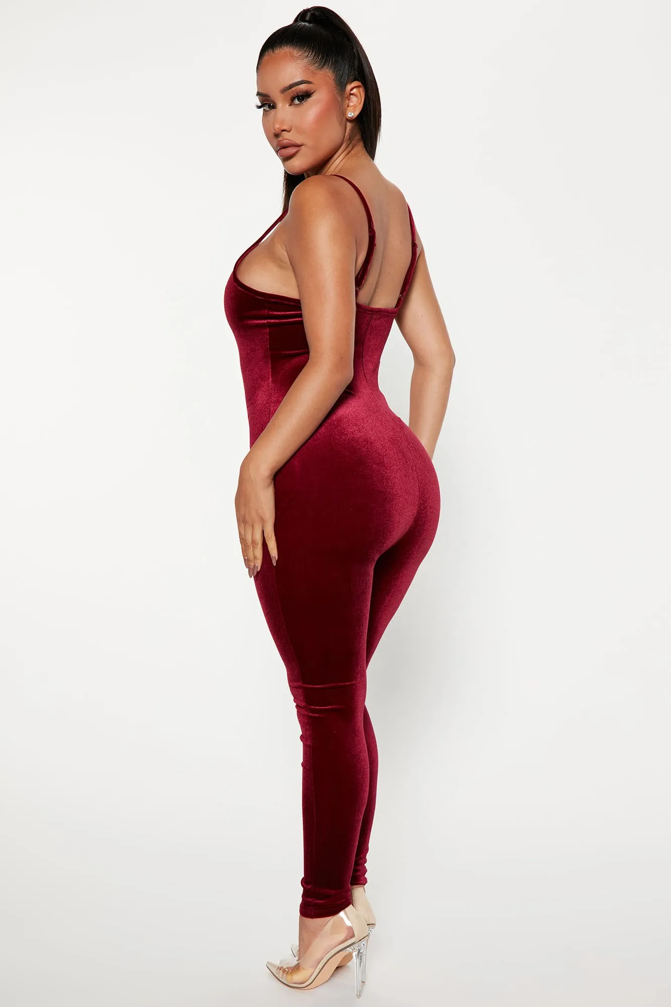 Always This Velvet Jumpsuit - Burgundy