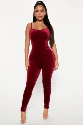 Always This Velvet Jumpsuit - Burgundy