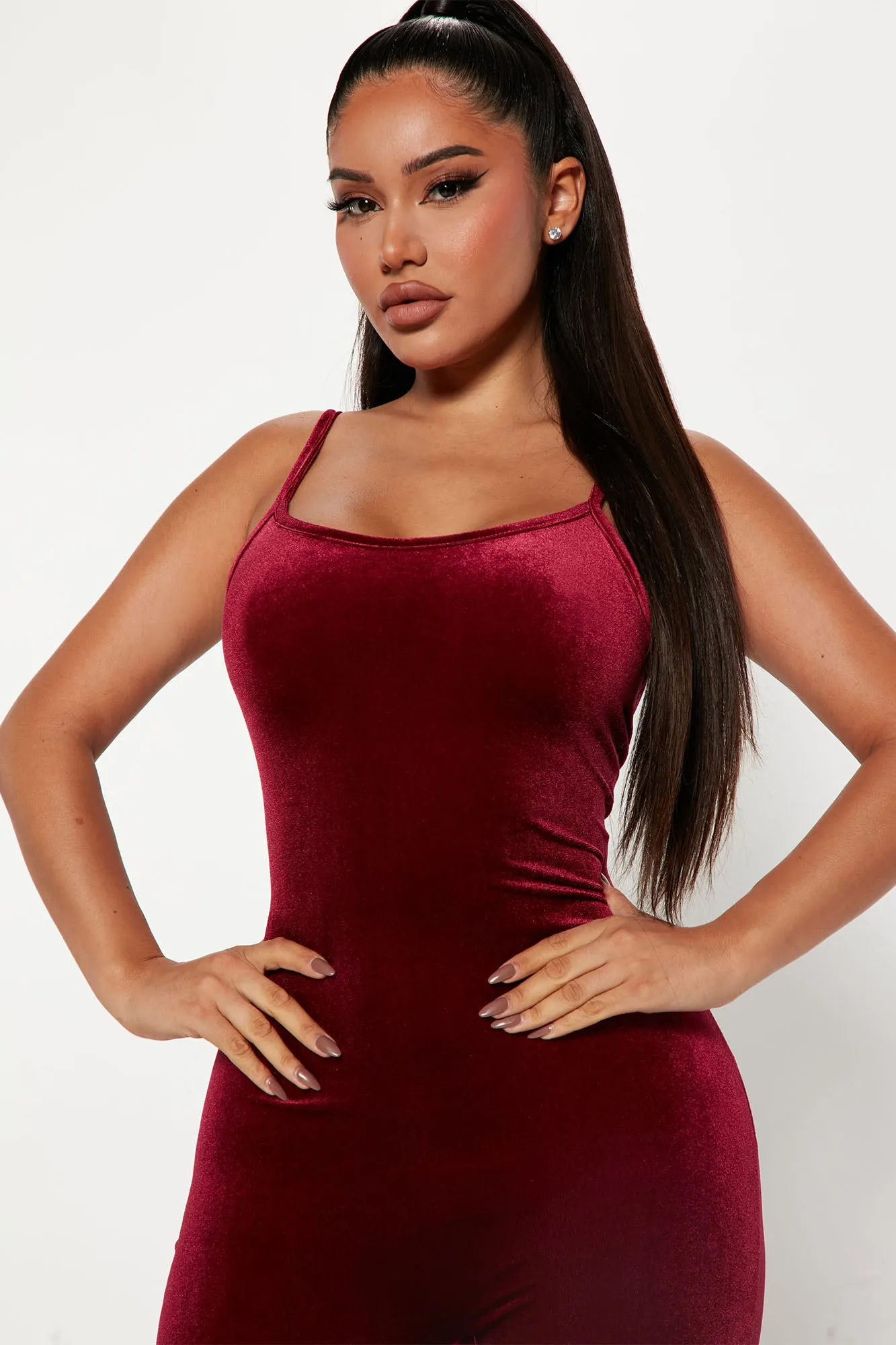 Always This Velvet Jumpsuit - Burgundy