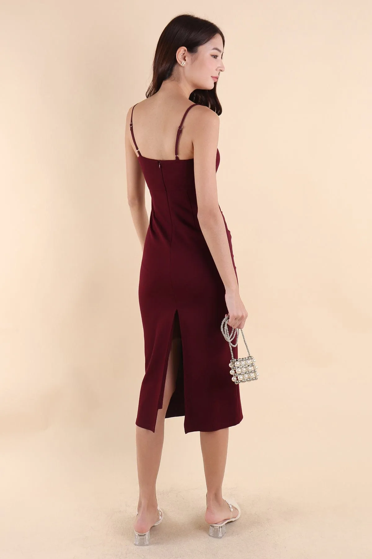 ASHWOOD PADDED BODYCON DRESS IN WINE