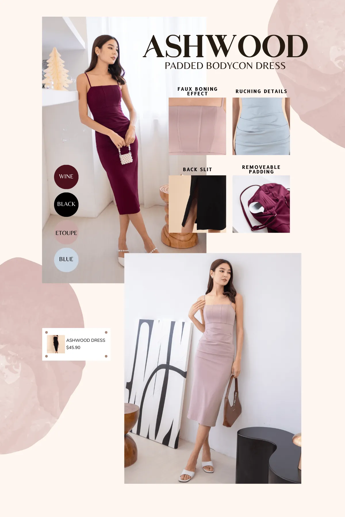 ASHWOOD PADDED BODYCON DRESS IN WINE