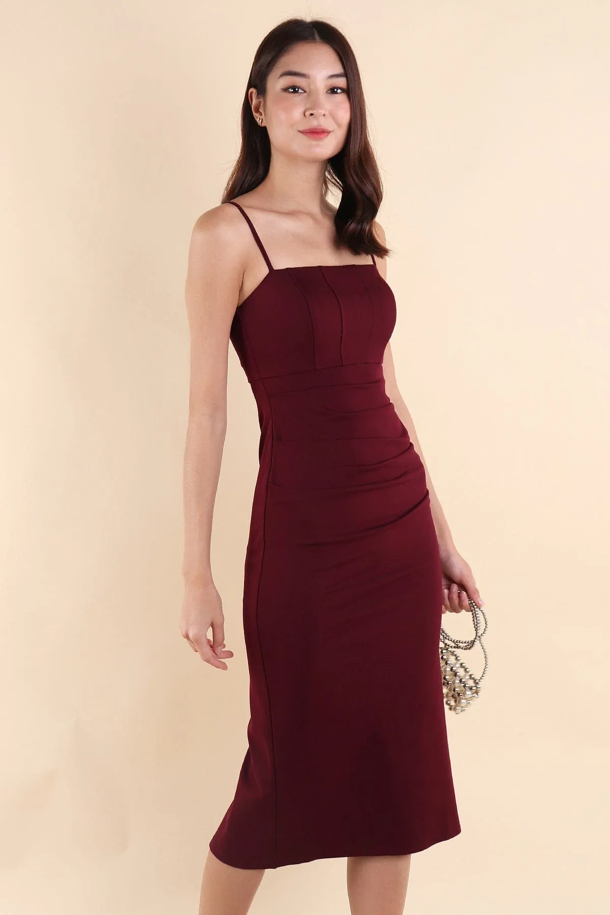ASHWOOD PADDED BODYCON DRESS IN WINE