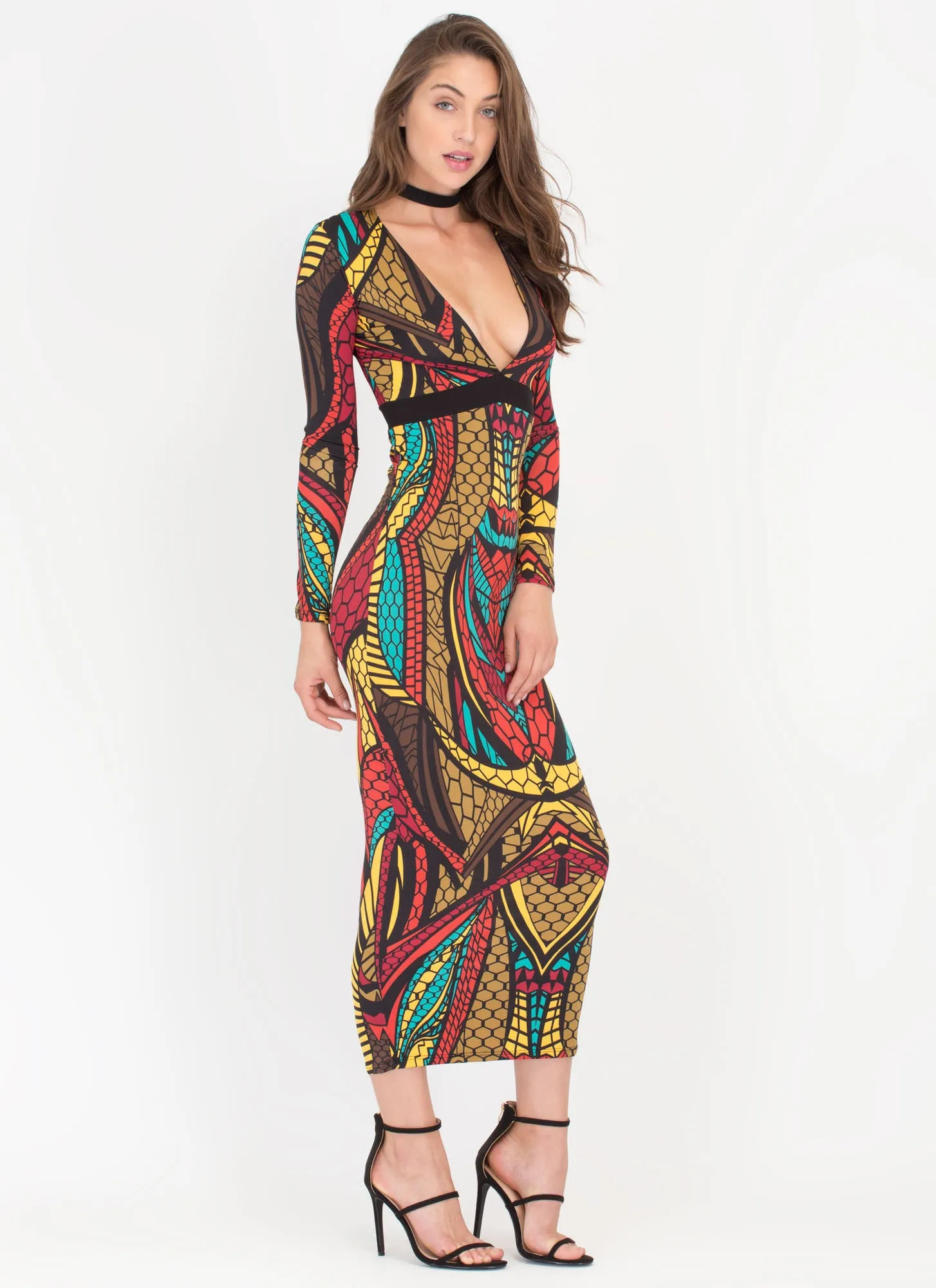 Balanced Scales Plunging Maxi Dress