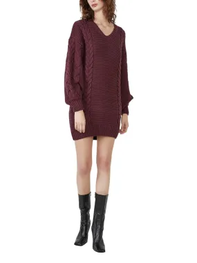 BARDOT Womens Textured Long Sleeve V Neck Mini Evening Sweater Dress