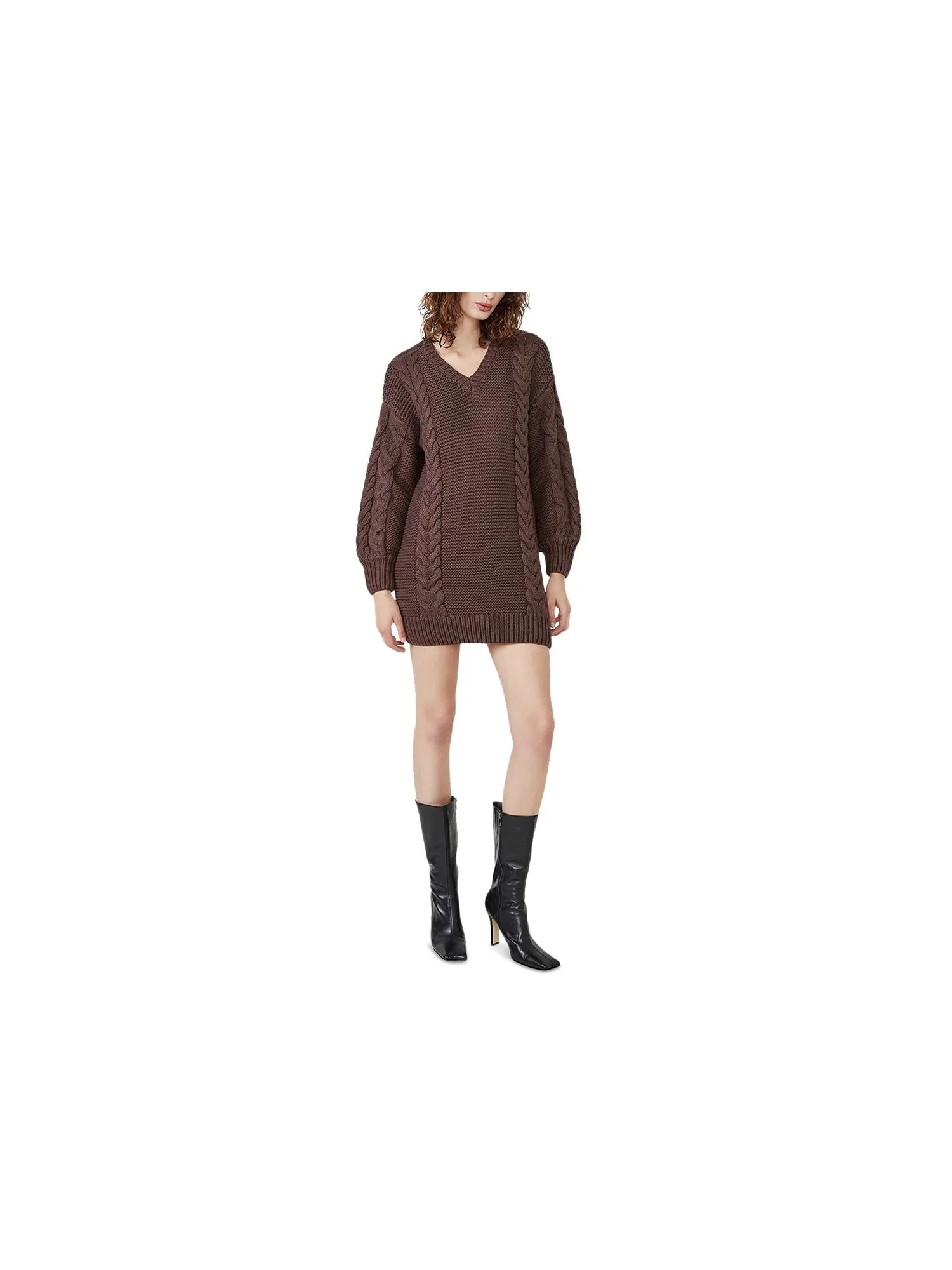 BARDOT Womens Textured Long Sleeve V Neck Mini Evening Sweater Dress
