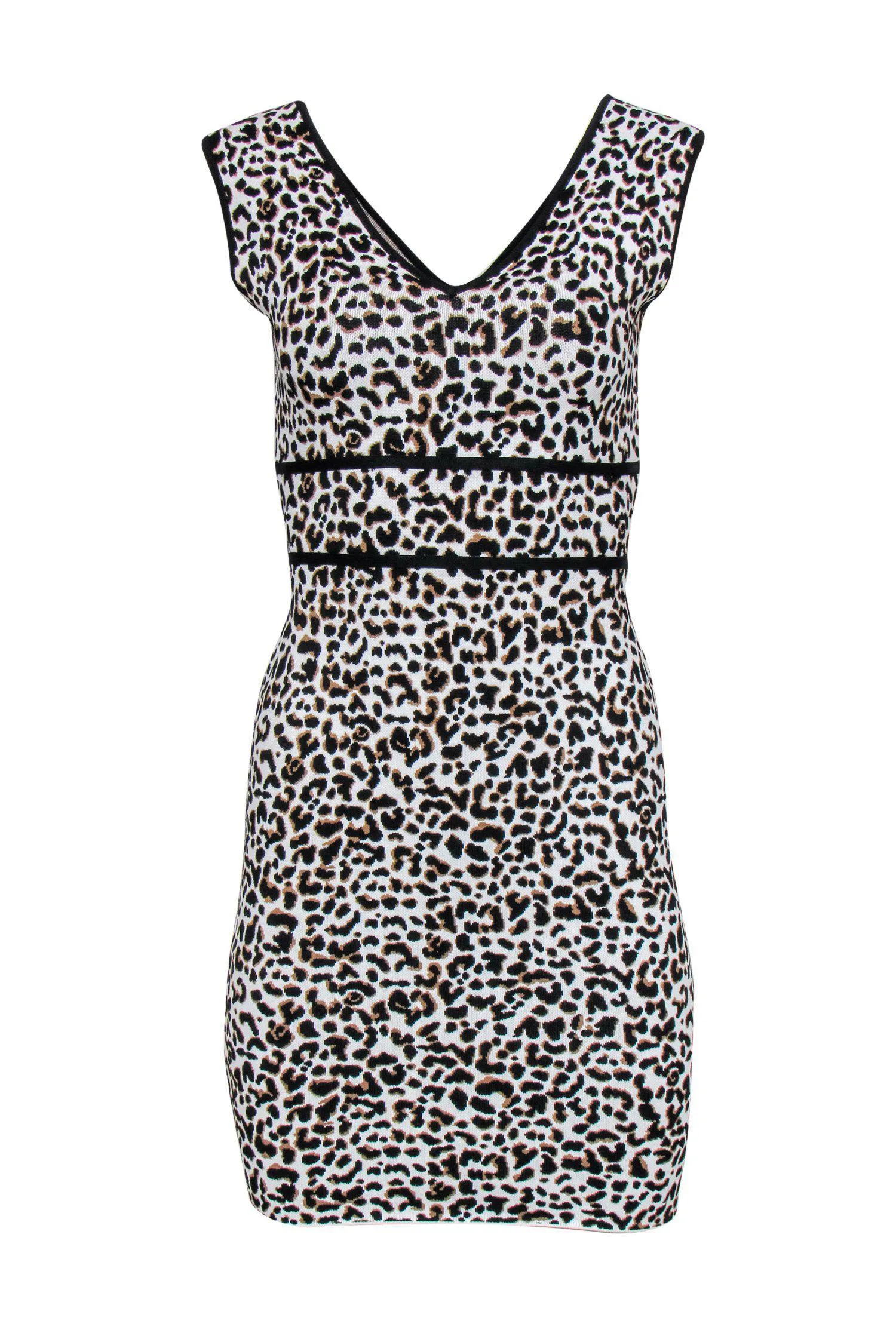 BCBG Max Azria - White, Black & Brown Leopard Print Sleeveless Bodycon Dress Sz S