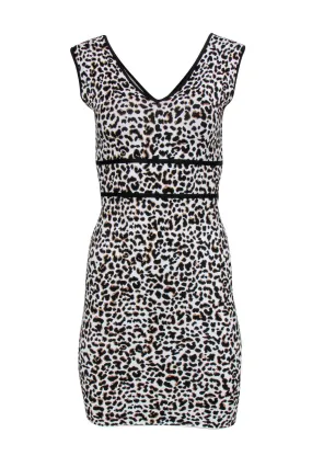BCBG Max Azria - White, Black & Brown Leopard Print Sleeveless Bodycon Dress Sz S