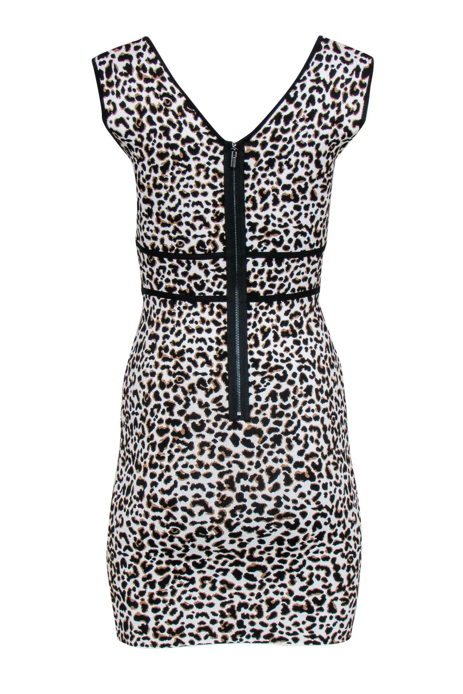 BCBG Max Azria - White, Black & Brown Leopard Print Sleeveless Bodycon Dress Sz S