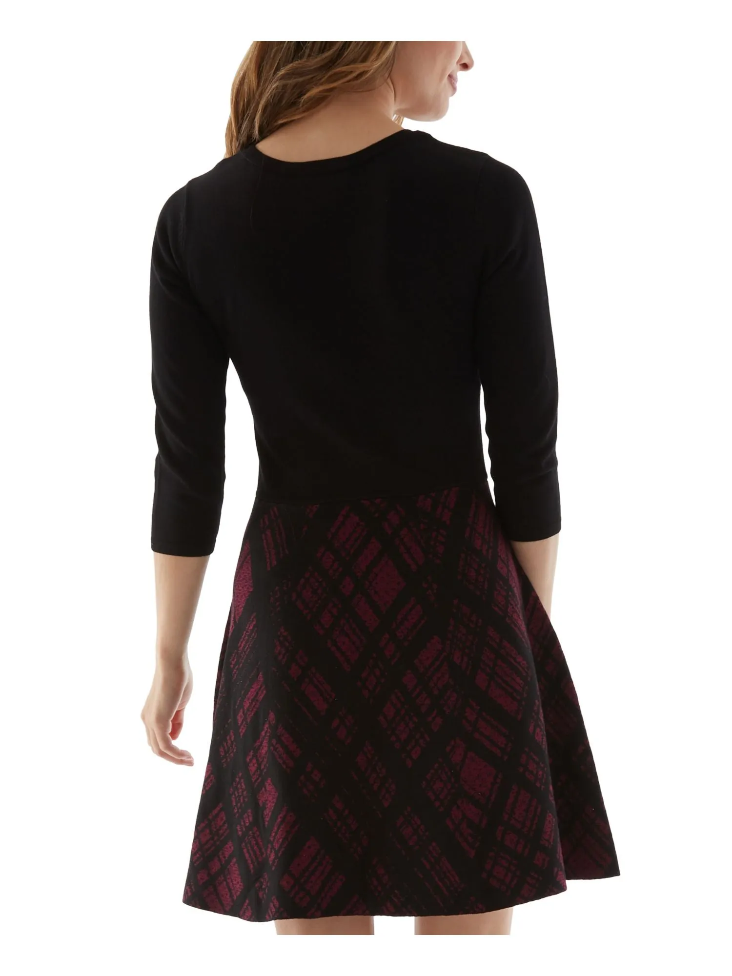 BCX Womens Black Knit 3/4 Sleeve Round Neck Above The Knee Party Sweater Dress