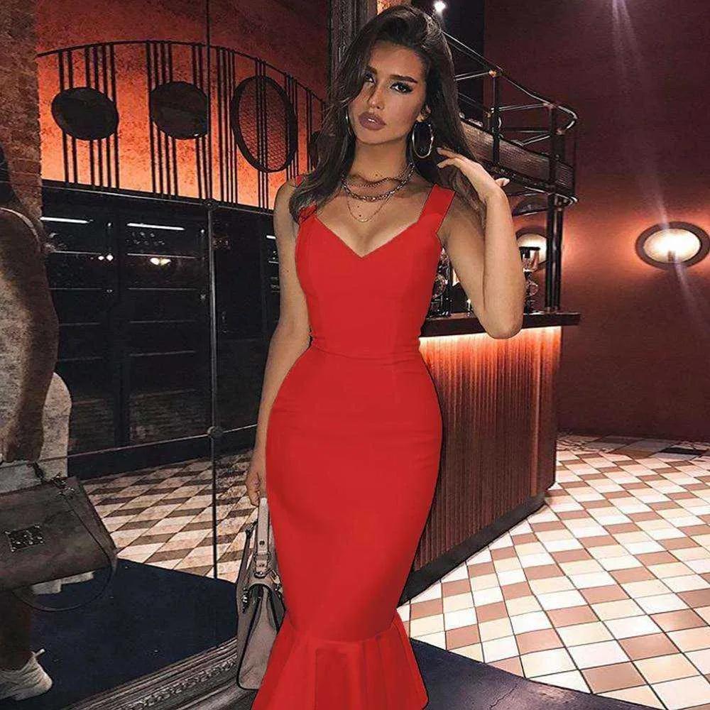 Beautiful Mermaid Bandage Bodycon V Neck Dress