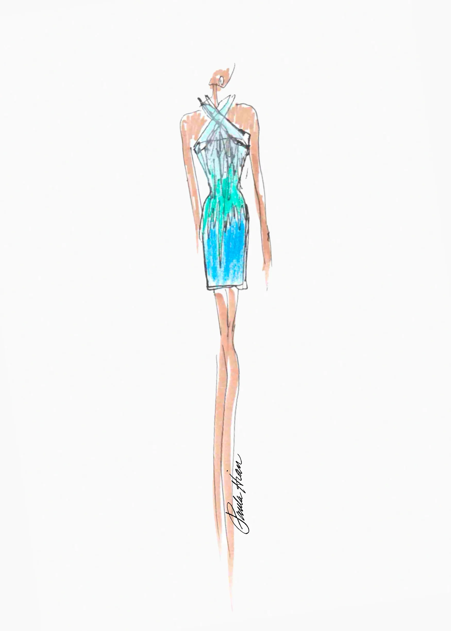 Belda - Bodycon Dress with Brush Stroke Ombré Design