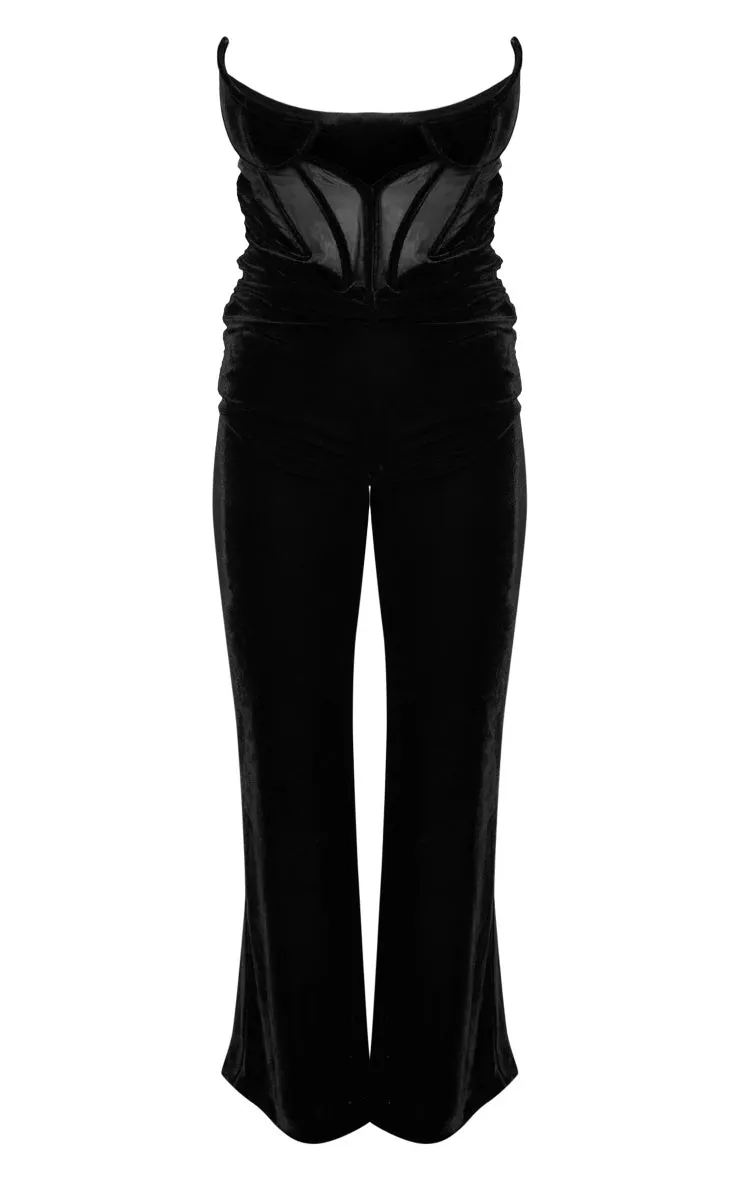 Black Velvet Corset Bandeau Ruched Jumpsuit