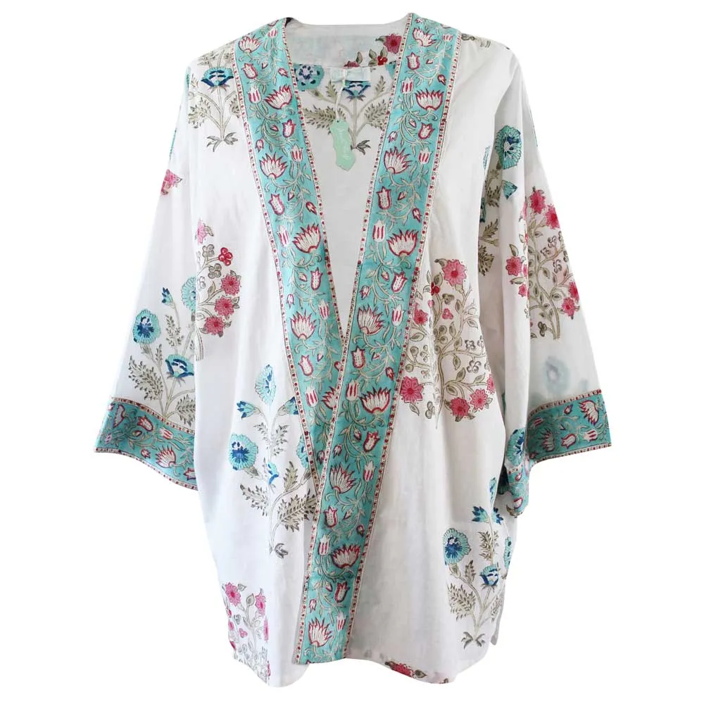 Blue & Pink Floral Block Print Summer Jacket