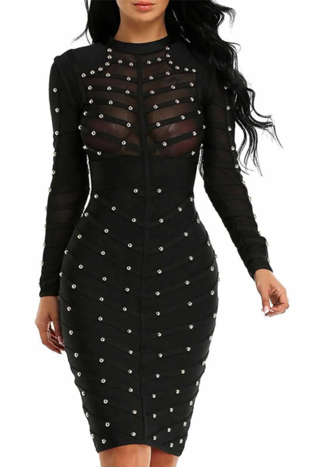 Bodycon Stud Bandage Midi Dress
