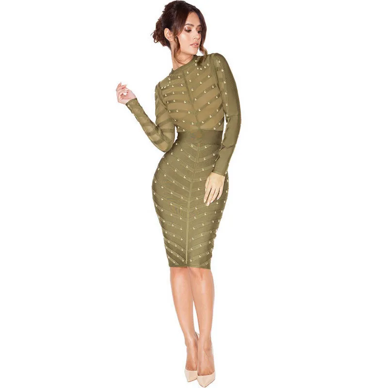 Bodycon Stud Bandage Midi Dress