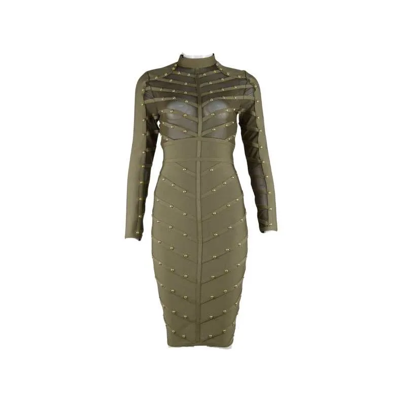 Bodycon Stud Bandage Midi Dress