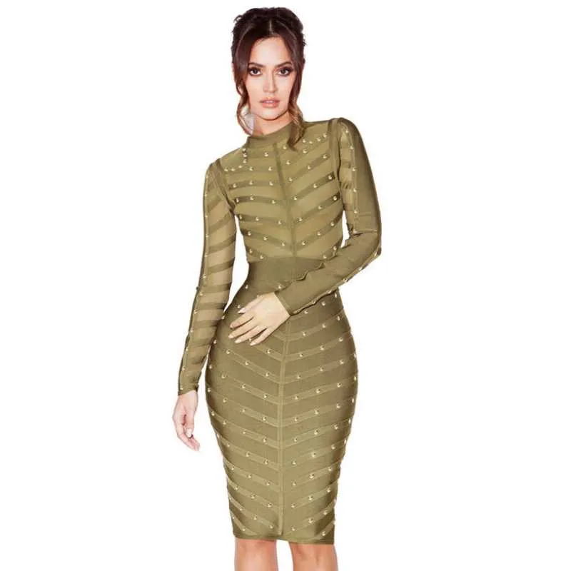Bodycon Stud Bandage Midi Dress