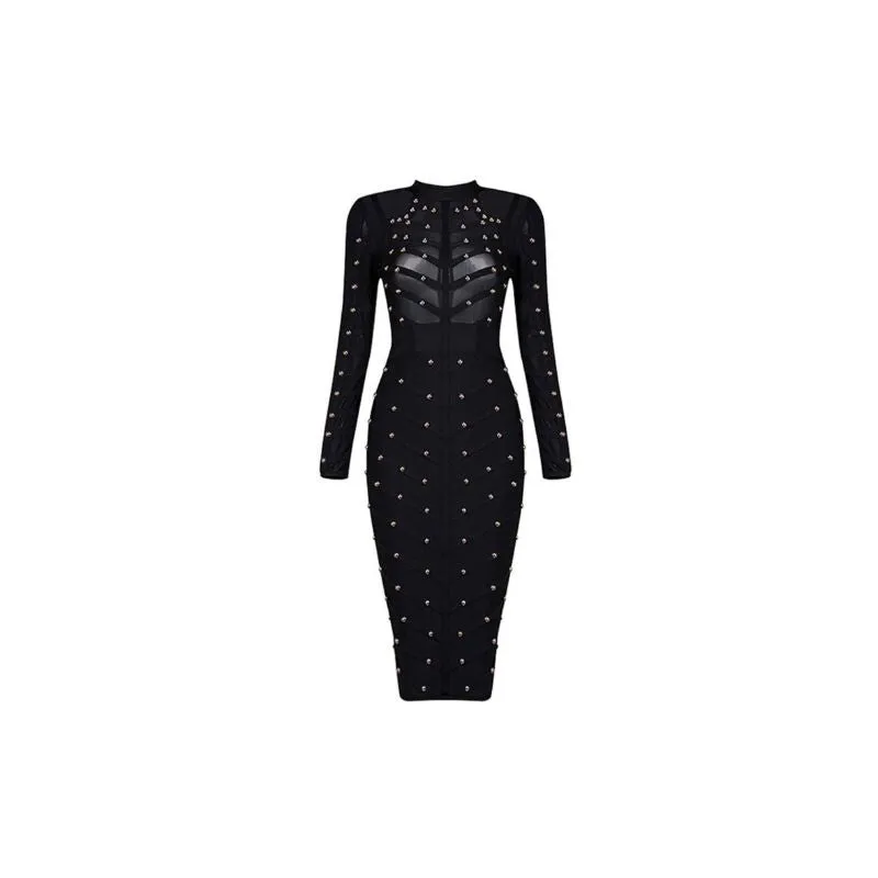 Bodycon Stud Bandage Midi Dress
