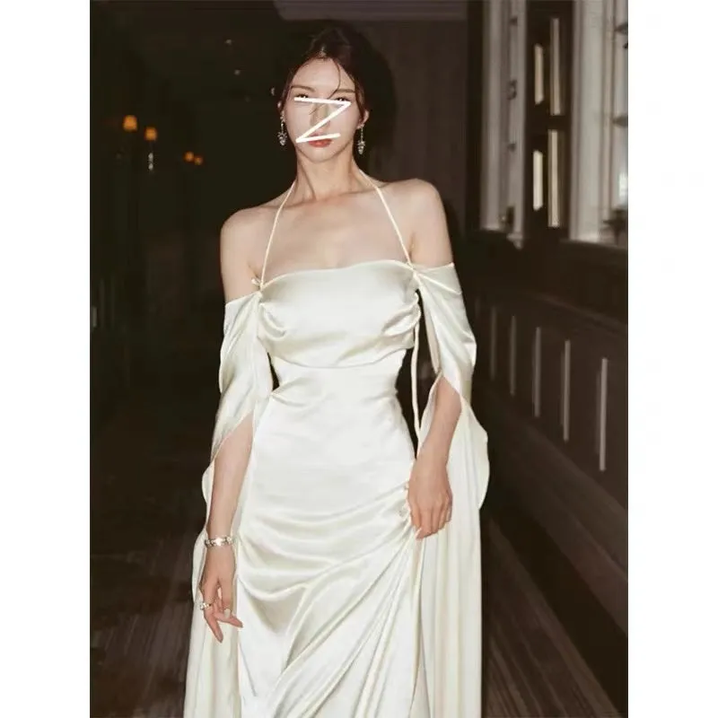 Boho Beach Stain Midi Dress Party Women Evening Design Long Sleeve Slim Elegant Bodycon Dress One Piece Dress Korea Fashion