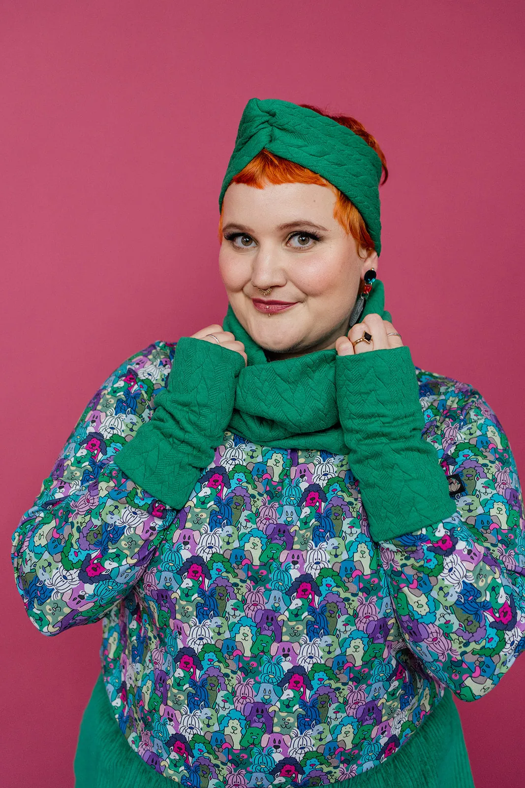 Cable Knit Jersey Cowl in Clover Green