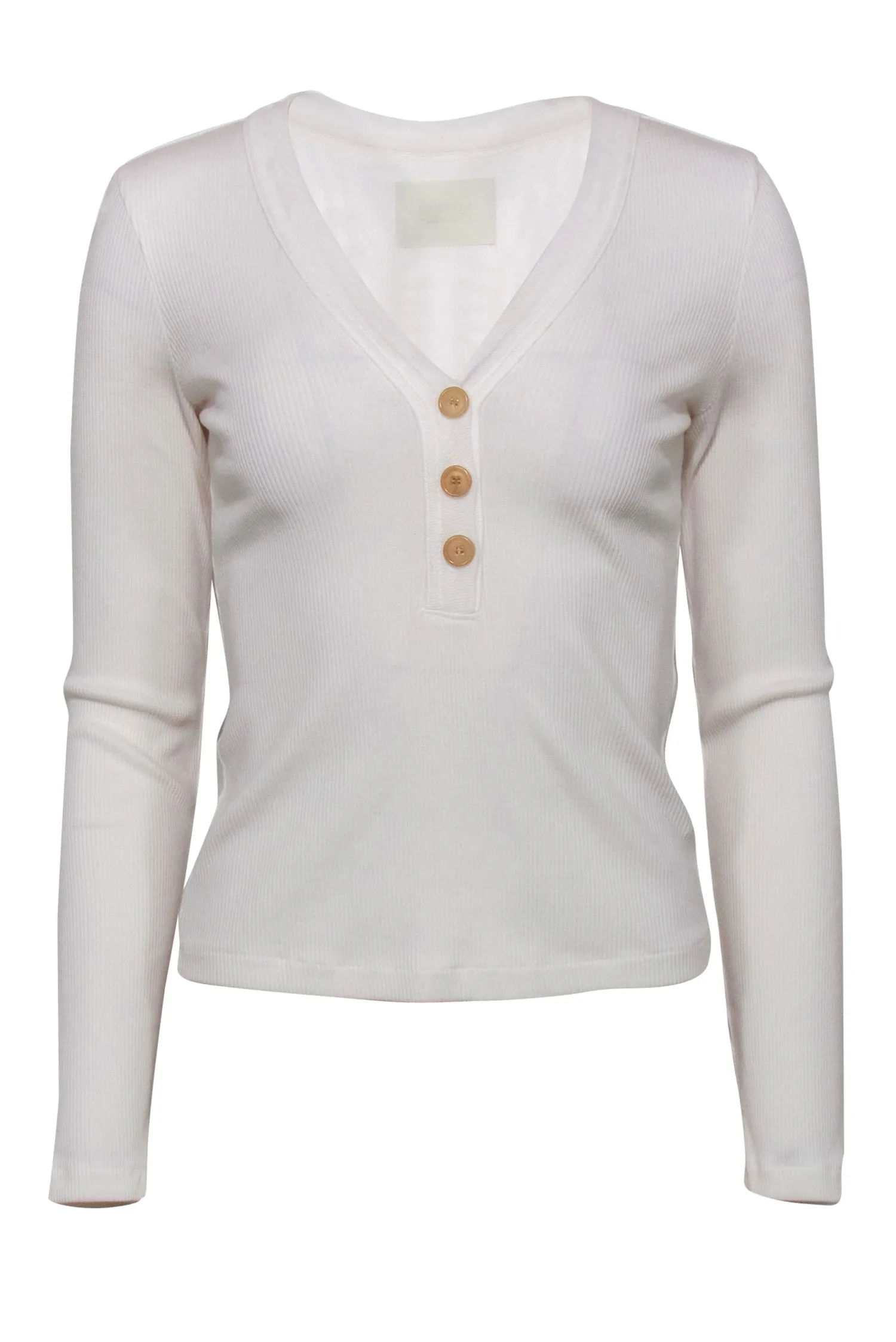 Citizens of Humanity - White Ribbed Long Sleeve Henley-Style "Scarlett" Top Sz S