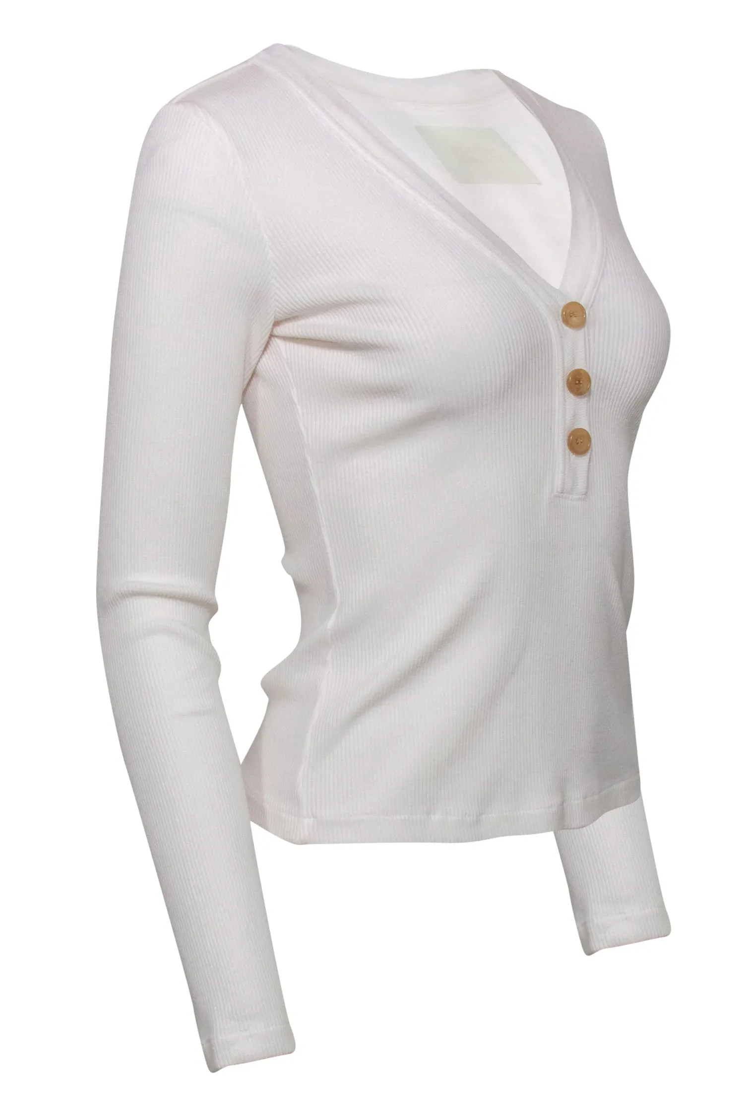 Citizens of Humanity - White Ribbed Long Sleeve Henley-Style "Scarlett" Top Sz S
