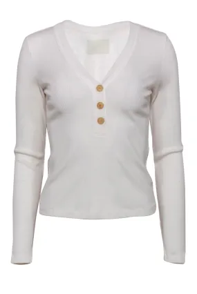 Citizens of Humanity - White Ribbed Long Sleeve Henley-Style "Scarlett" Top Sz S