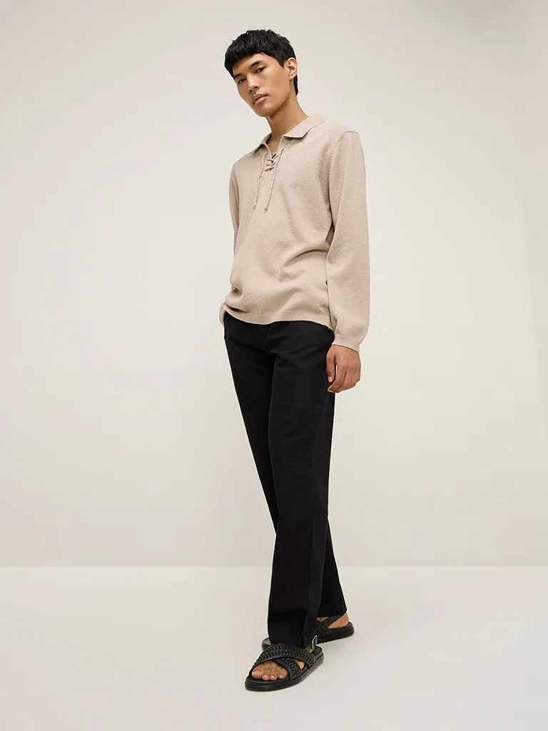 ETA Beige Criss-Cross Detailed Relaxed-Fit Cotton-Blend Sweater