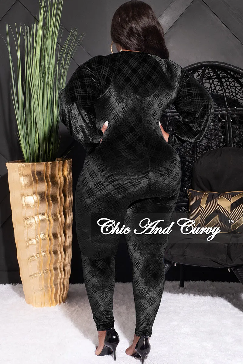 Final Sale Plus Size Velvet Mesh Contrast Zip-Up Jumpsuit in Black