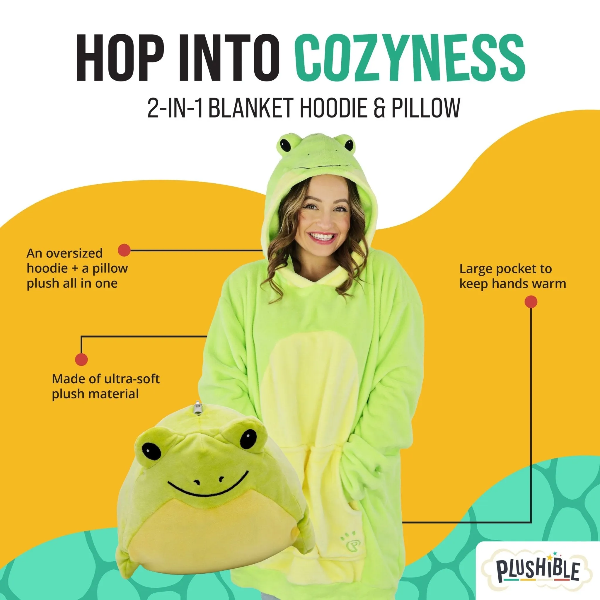 Fren Frog Adult Snugible | Blanket Hoodie & Pillow