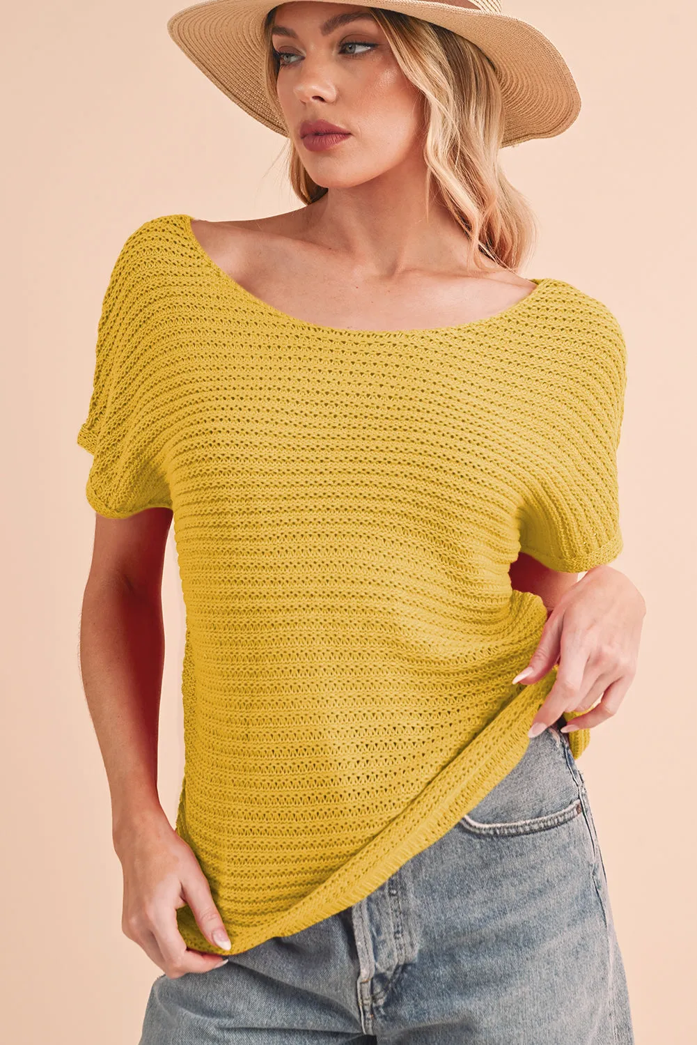 Ginger Plain Knit Loose Batwing Sleeve Sweater Blouse