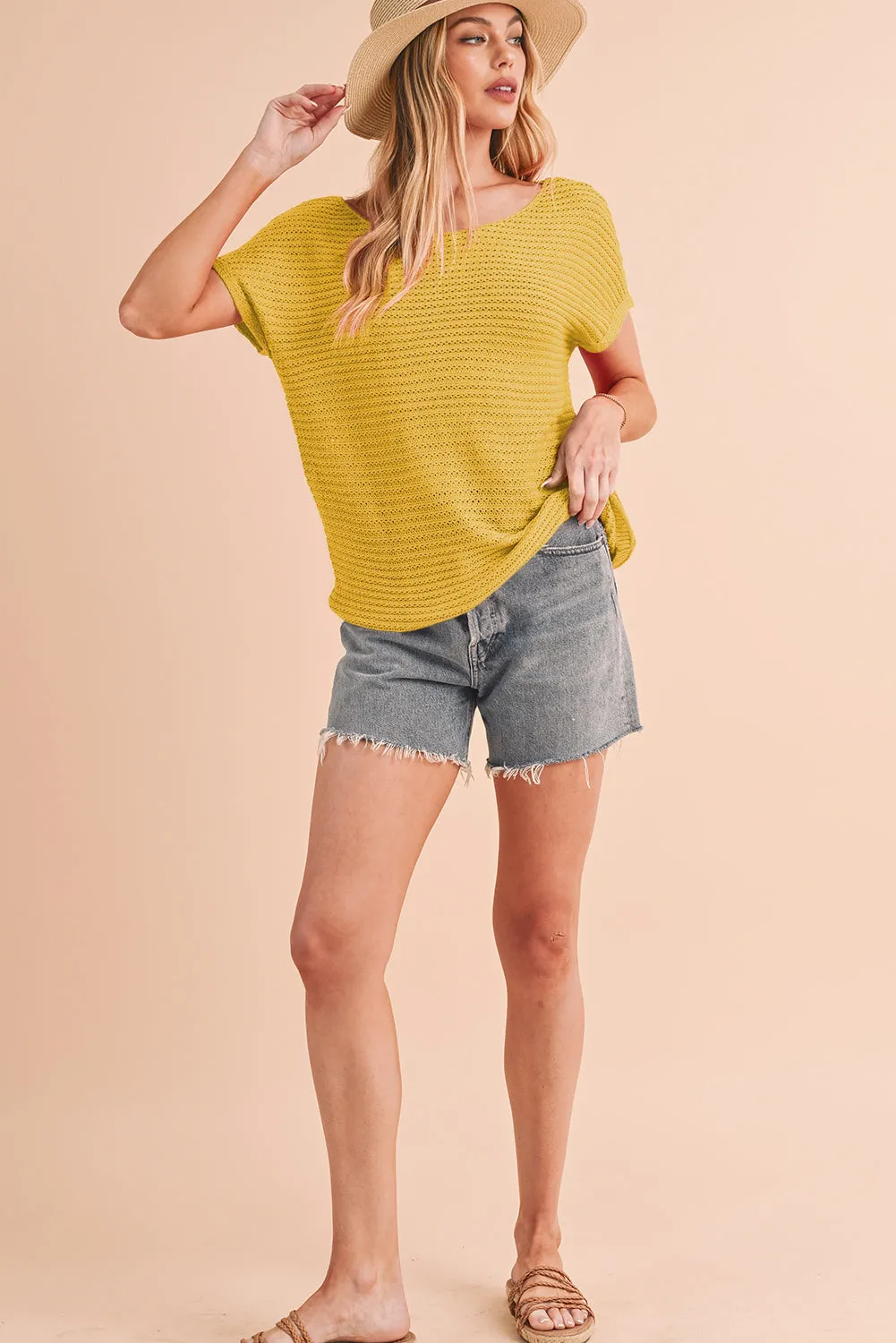 Ginger Plain Knit Loose Batwing Sleeve Sweater Blouse