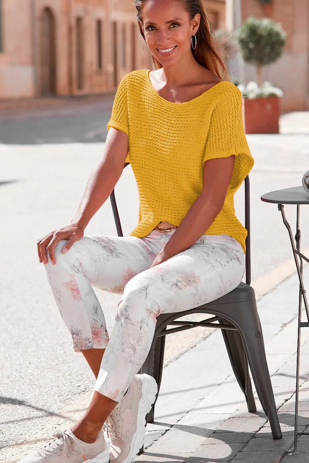 Ginger Plain Knit Loose Batwing Sleeve Sweater Blouse